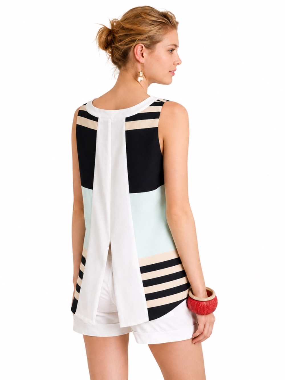 Anthropologie Troubadour Colorblock Striped Shell Top Split Back Size 8
